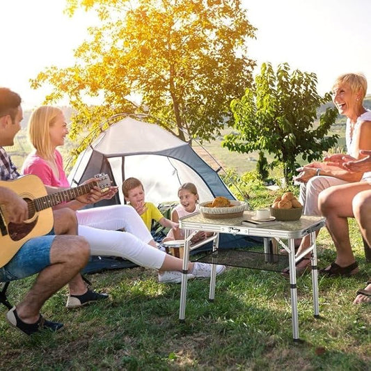 Sportneer Camping Table: Adjustable Height Small Folding Table 35.4" L x 23.6" W 2 Height with Mesh Layer - Compact & Portable Camping Essentials for Outdoor Camp Garden Picnic BBQ Dining Cooking