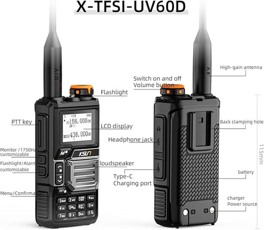 Walkie Talkies Long Range Handheld Full Bands Flashlight, NOAA Weather,Ham Radio,Gifts for Outdoor Hiking, Camping KSUN UV60D
