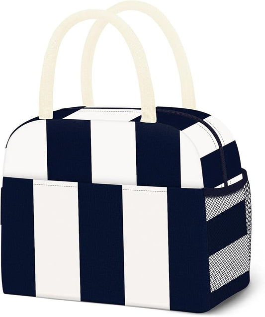 Lunch Bag Lunch Box for Women Men Reusable Insulated Lunch Tote Bag, Food Handbags Case High Capacity for Travel Work Picnic,Vertical Stripe