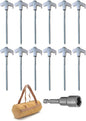 8" Screw in Tent Stakes - Ground Anchors Screw in, Screw in Tent Stakes Heavy Duty, Tent Pegs Camping Stakes, Metal Threaded Tent Spikes, Screw Tent Stakes with Hex Sleeves (12Pcs+Bag White)