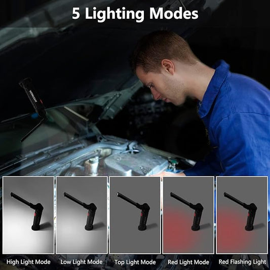 Working Light Portable, Rechargeable Work Lights with Magnetic Base Hanging Hook,360° Rotate 5 Modes,COB LED 700 Lumens Foldable Inspection Light for Car Repair, Grill and Outdoor Use(2pack)