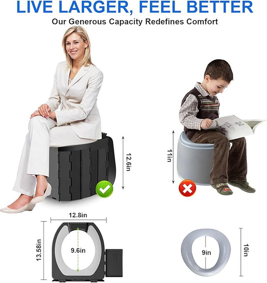 Portable Toilet for Adults & Kids, Foldable Camping Travel Potty with Lid & Paper Holder, Upgrade Water Barrier,Compact Lightweight Design for Car/RV/Hiking/Beach/Camping,450lbs Capacity