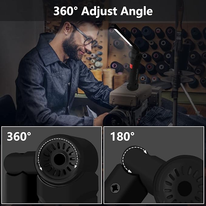 Working Light Portable, Rechargeable Work Lights with Magnetic Base Hanging Hook,360° Rotate 5 Modes,COB LED 700 Lumens Foldable Inspection Light for Car Repair, Grill and Outdoor Use(2pack)