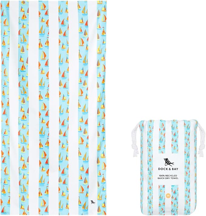 Dock & Bay Quick Drying Towel - for Sports, Gym, Travel, Yoga, Camping, Swimming - Super Absorbent, Compact, Lightweight - 100% Recycled Materials - Includes Bag - Variable Sizes