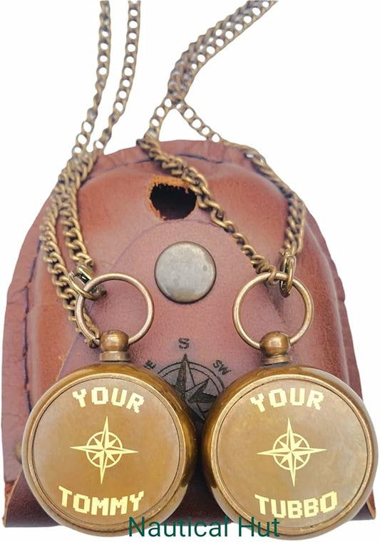 Your Tommy Your Tubbo Brass Locket Nautical Pocket Compass with Leather Carry