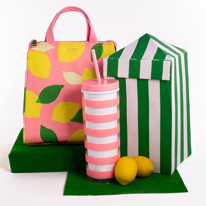 Kate Spade New York Portable Soft Cooler Lunch Bag, Small Insulated Tote, Thermal Lunch Bag with Silver Insulated Lining and Storage Pocket, Lemon Toss