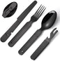 Portable Silverware Black Flatware Camping Cutlery Stainless Steel Spoon Fork Knife and Bottle Opener 4 Pieces Utensil Outdoor Travel Foldable Easy to Clean