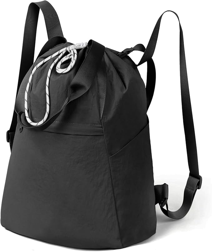 Valleycomfy Drawstring Backpack with Wet Pocket,Waterproof Drawstring Bag,Gym Backpack for Beach,Pool,Swim and Travel,Black
