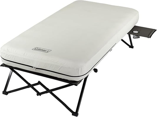 Coleman Camping Cot Air Mattress & Pump Combo Folding Camp Cot & Air Bed with Side Table & Battery-Operated Pump Great for Comfortable Outdoor Sleeping & Camping