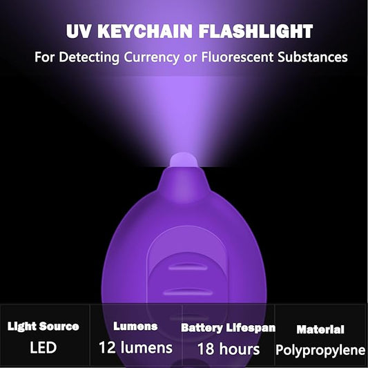 Mini UV Keychain Flashlight, Portable Black Light, 12 Lumen Ultra Bright Tiny Flashlight, Small Keychain Flashlight for Stain Detection & Scorpion Finder, Battery Included (12PCS)