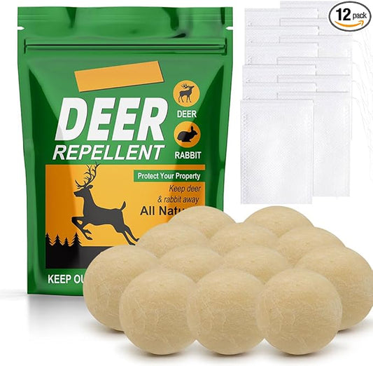 Deer Repellent, Rabbit Repellent Outdoor, Deer Repellent for Yard Powerful, Deer Away Repellent Outdoor for Plants, Rabbit Deterrent Outdoor, Deer Deterrent for Trees, 12P Deer Repellant Yard