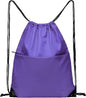 BuyAgain Drawstring Backpack Sports Water Resistant String Bag Sport Gym Sackpack for Women Men Large with Zipper, Purple