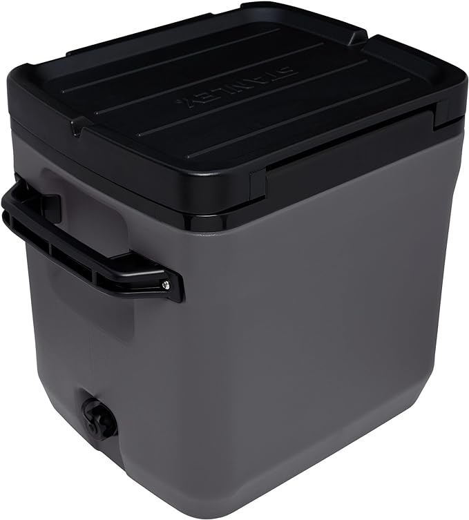 Stanley Adventure Outdoor Cooler 30 qt | Heavy Duty Outdoor Camping Cooler with Easy Carry Side Handles | 4 Days Cooling Ice Chest for 40 Cans | Flat Top Doubles as Seat | BPA-Free | Charcoal