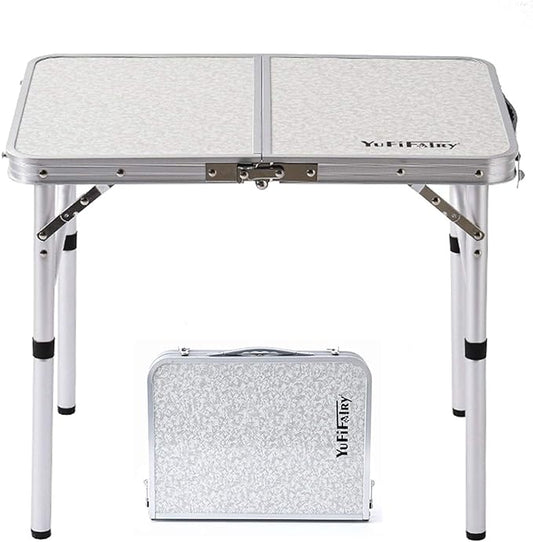 Folding Camp Table Small, 24''L x16''W with Adjustable Height Legs, Indoor Outdoor Lightweight Portable Aluminum Dining Table for Picnic Camping 2-Feet（2 Heights 10"/19"）