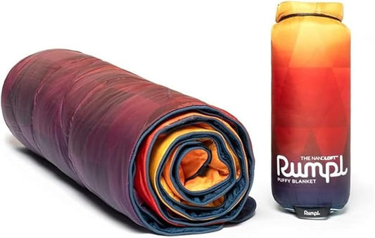 Rumpl The NanoLoft Puffy Blanket | Indoor Outdoor Camping Blanket for Traveling, Picnics, Beach Trips, Concerts | 38" x 52" | Pyro Tri-Fade, Travel