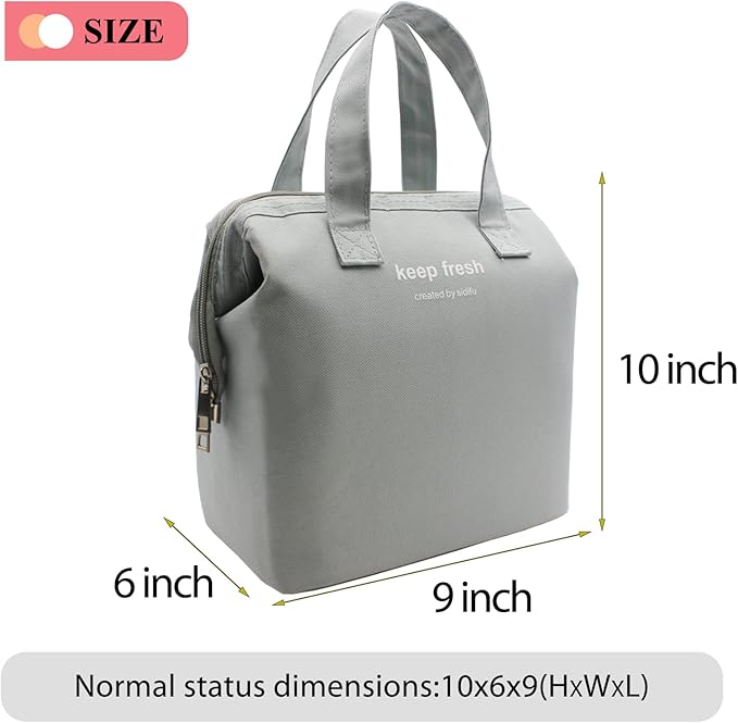 Mziart Insulated Lunch Bag Simple Bento Cooler Bag Lunch Tote Bag for Lunch Box for Women Men Adult Picnic Working Hiking Beach (Grey)