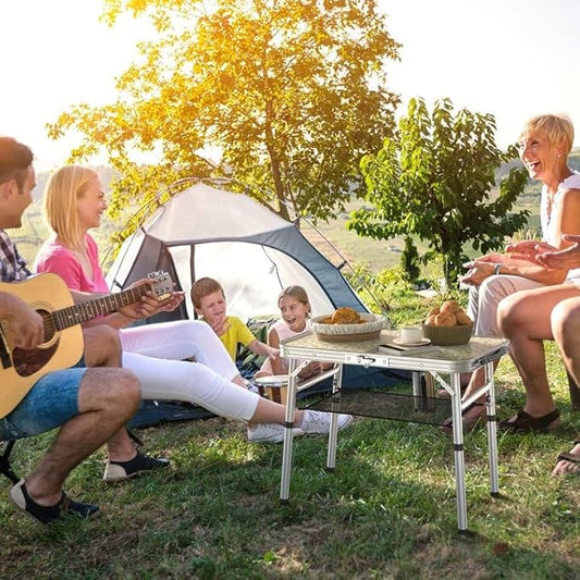 Sportneer Camping Table: Adjustable Height Small Folding Table 23.6" L x 15.7" W 2 Height with Mesh Layer - Compact & Portable Camping Essentials for Outdoor Camp Garden Picnic BBQ Dining Cooking