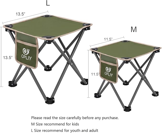 Opliy Camping Stool, Folding Samll Chair Portable Camp Stool for Camping Fishing Hiking Gardening and Beach, Camping Seat with Carry Bag (Green, L 13.5")