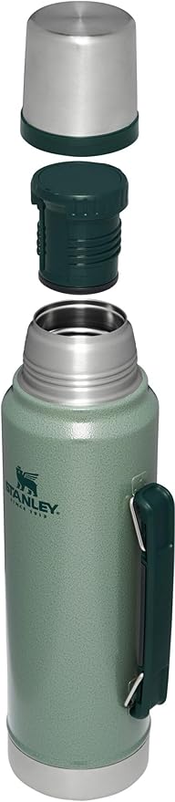 Stanley Classic Legendary Vacuum Bottle 1.1 qt | Wide Mouth with Leakproof Cup Lid | Keep Drinks Hot or Cold | Packable for Travel | Insulated Stainless Steel Thermos | BPA-Free | Hammertone Green