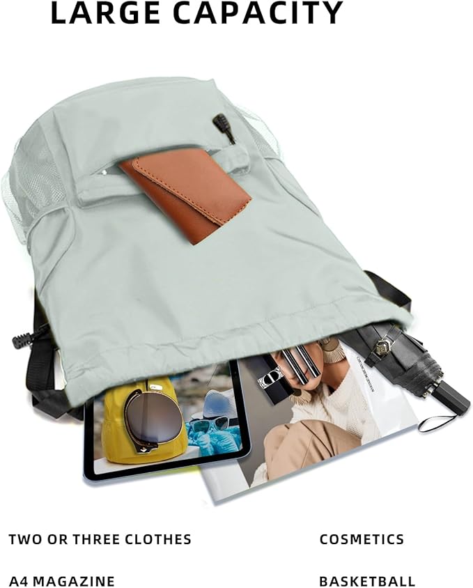 Sports Drawstring Backpack String Swimming Gym Bag Backpack with Shoes Compartment and Pocket for Men Women （light green）
