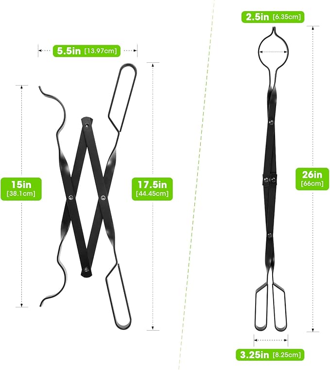 Fireplace Tongs 26”, himaly Heavy Duty Wrought Iron Steel Fireplace Poker Tools - Rust Resistant Black Finish, Fire Pit Poker Log Grabber for Indoor/Outdoor