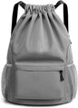 Sports Drawstring Backpack String Swimming Gym Bag Backpack with Shoes Compartment and Pocket for Men Women (grey)