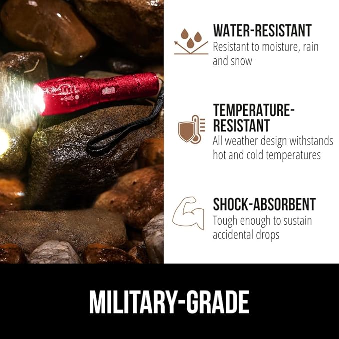 Gorilla Grip Powerful LED 750 FT Water Resistant 5 Adjustable Mode Tactical Flashlight, High Lumens Ultra Bright Battery Zoom Flashlights, Small Camping Car Mini Flash Light Accessories, 2 Pack Red