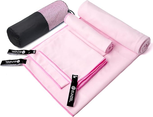 Eunzel Quick Dry Camping Towel, Microfiber Travel Towel 3 Size at 1 Pack,Fast Drying Towel Set for Camping, Beach, Gym, Sports, Yoga & Swimming Pool, Light Pink