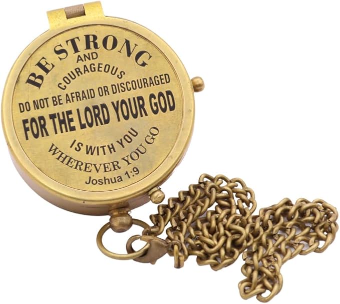 Be Strong And Courageous, Joshua 1:9, Solid Brass Directional Engraved Compass, Baptism Gifts for Boys Girls, First Communion, Christian Gifts for Men, First Confirmation Gifts for Boys Catholic Gifts