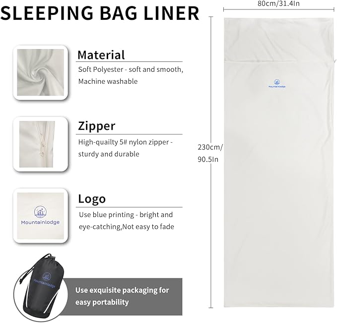 Sleeping Bag Liner for Warm Weather Seasons with Carry Bag - Protable,Lightweight and Skin-Friendly Sleeping Bag for Camping,Hiking and Backpacking.