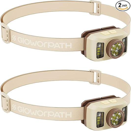 Rechargeable Headlamps Flashlight,1200 Lumens Super Bright LED Head Torches,Sensor Control, 7 Light Settings, IPX5 Waterproof & Lightweight, Ideal for Camping, Running & Hiking Outdoor (2 Pack)