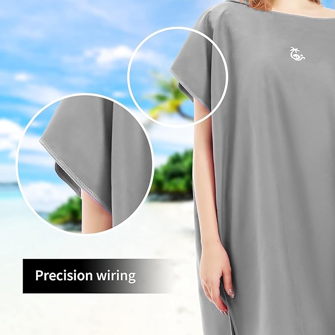 Microfiber Surf Poncho with Hooded,Changing Towel Quick Dry Change Robe Wetsuit Beach Towel One Size Fit All