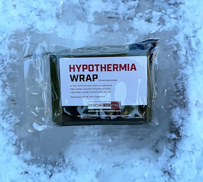 Rescue Essentials Hypothermia Wrap Blanket, Oversized 60" x 96", Mylar/Lightweight Polyethylene Fabric (OD Green)