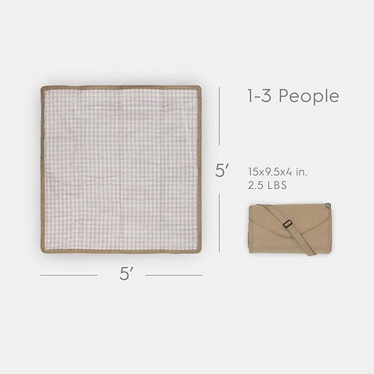 Little Unicorn Outdoor Family Picnic & Beach Blanket, Water-Resistant, Compact Fold, 5 x 5 feet, (Beige Buffalo Check)