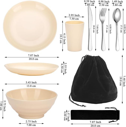 Kyraton Camping Utensils, Camping Mess Kit for Travel, Camping, Picnic, Outdoor, Camping Gear Include Knife, Spoon, Fork Silverware Set, Cup, Bowl, Plate, Camping Essentials for 2