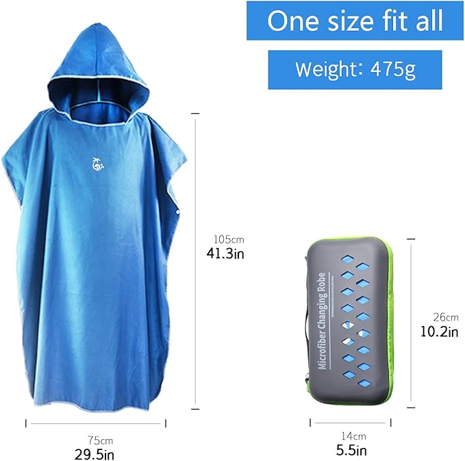 Surf Poncho Changing Robe Towel with Box, Microfiber Women Men Changing Ponchos Surfer Robe for Surfing, Swim, Beach as Gifts（One Size Fit All）