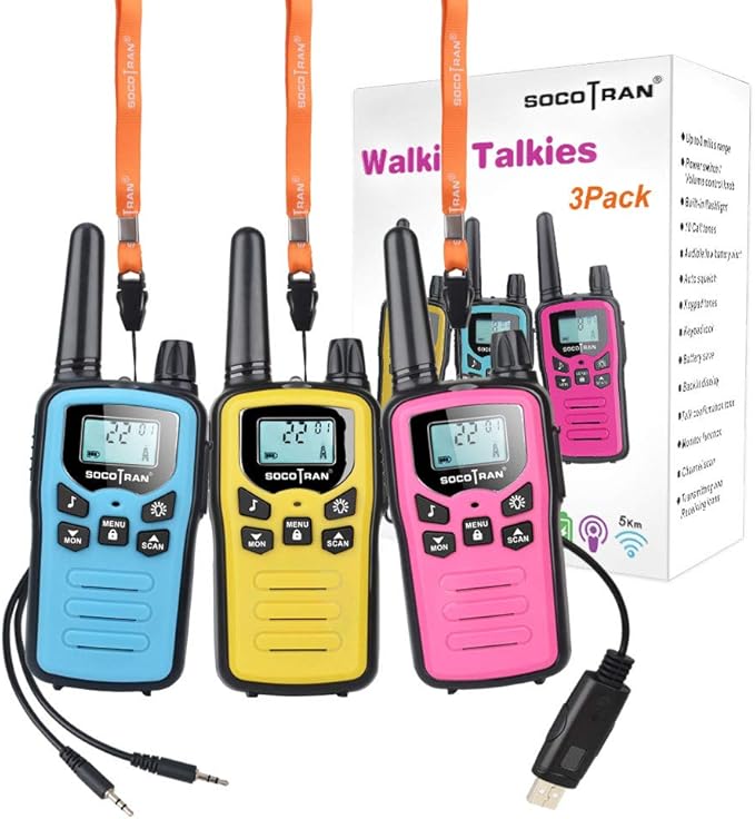 Walkie Talkies for Adults 3 Pack Rechargeable Two-Way Radios Long Range 5 Miles with USB Charging Cable Blue Yellow Pink Walkie Talkies for Camping Hiking Adult