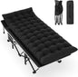 Slendor Camping Cot, Folding Camping Cots for Adults, Portable Sleeping Cot with Carry Bag, 1200D Double Layer Oxford, Camp Cot Bed for Guest Travel, Hiking, Support 500lbs, Black