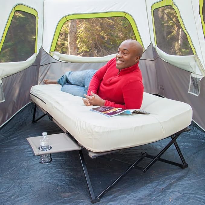 Coleman Camping Cot Air Mattress & Pump Combo Folding Camp Cot & Air Bed with Side Table & Battery-Operated Pump Great for Comfortable Outdoor Sleeping & Camping