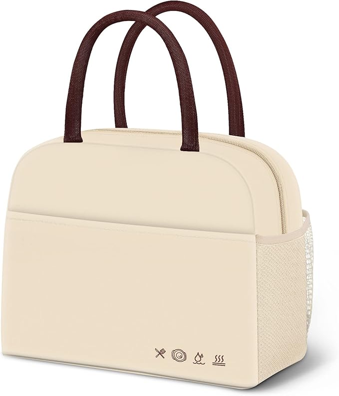Lunch Bag Lunch Box for Women Men Reusable Insulated Lunch Tote Bag,Leakproof Thermal Cooler Sack Food Handbags Case High Capacity for Travel Work Picnic Beach,BEIGE