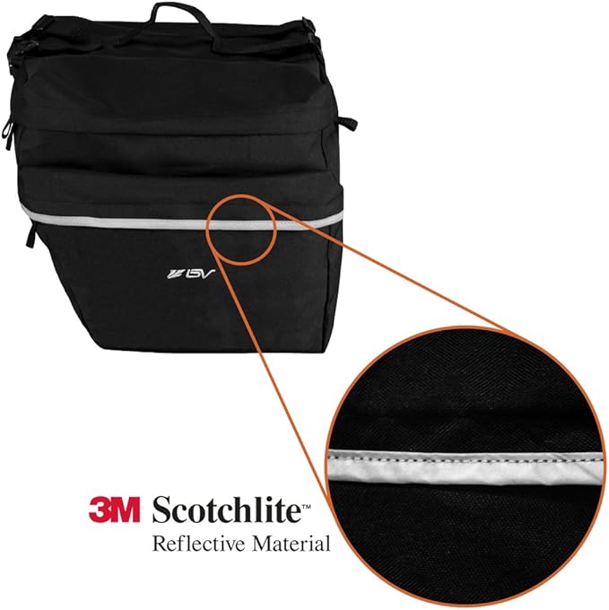 BV Bike Panniers 26L With Adjustable Hooks, Commuter Panniers For Bicycles With Carrying Handle, Bag With 3M Reflective Trim For More Visibility, Fit Most Rack