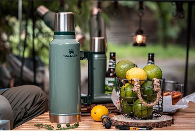 Stanley Classic Legendary Vacuum Bottle 2.0 qt | Wide Mouth with Leakproof Cup Lid | Keep Drinks Hot or Cold | Packable for Travel | Insulated Stainless Steel Thermos | BPA-Free | Hammertone Silver