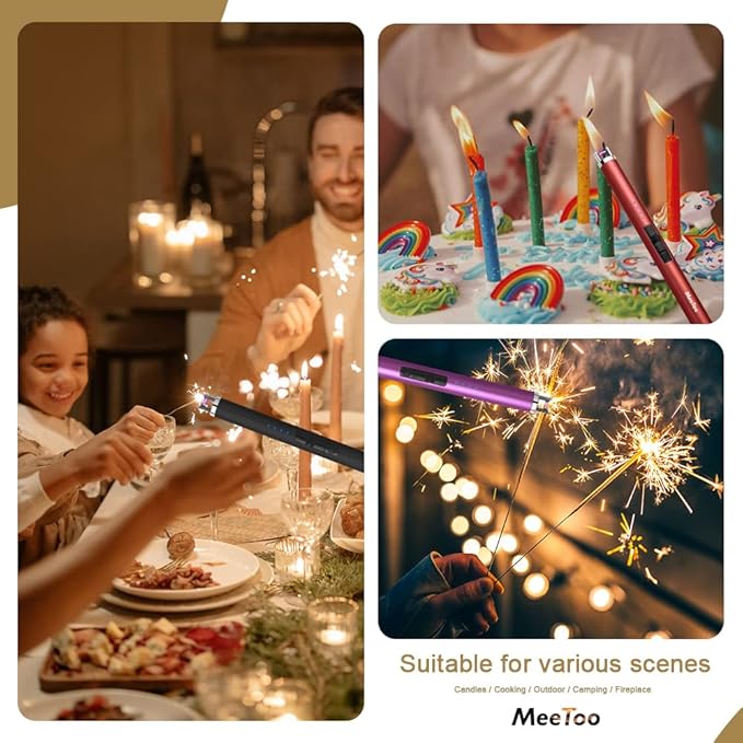 MeeToo Candle Lighter Electric Lighter Rechargeable USB Type-C Lighters for Candle BBQ Camping Fireworks (Rose Gold)