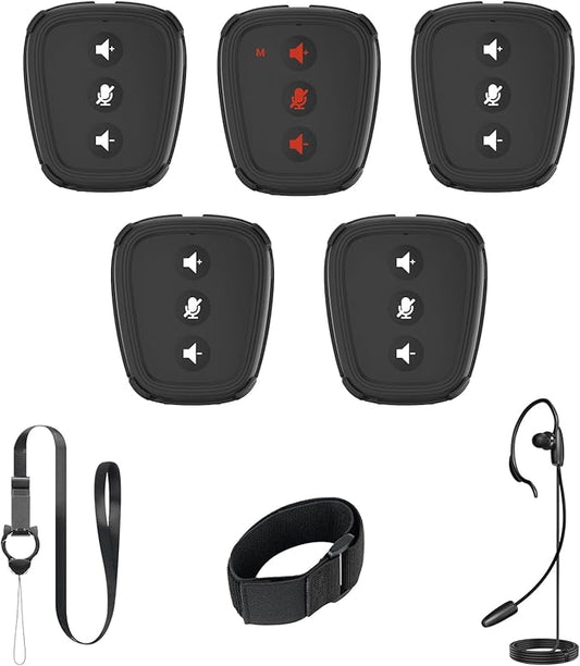 Came-TV Action Communicator 5-Pack Dect Full Duplex Wireless Intercom System with Pre-Paired Hands-Free 2200ft 3.5mm Audio Port for Referee Communication,Film Production,Boating,Camping
