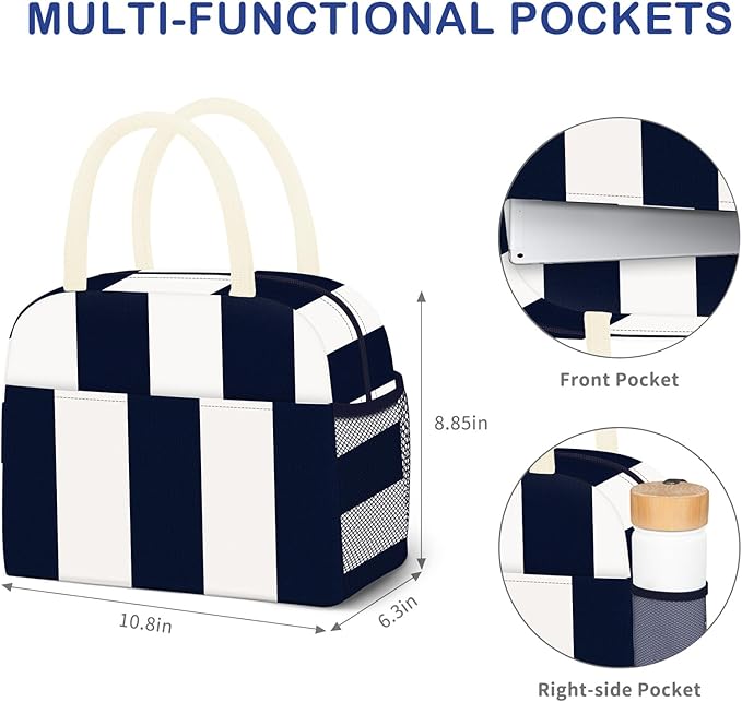 Lunch Bag Lunch Box for Women Men Reusable Insulated Lunch Tote Bag, Food Handbags Case High Capacity for Travel Work Picnic,Vertical Stripe