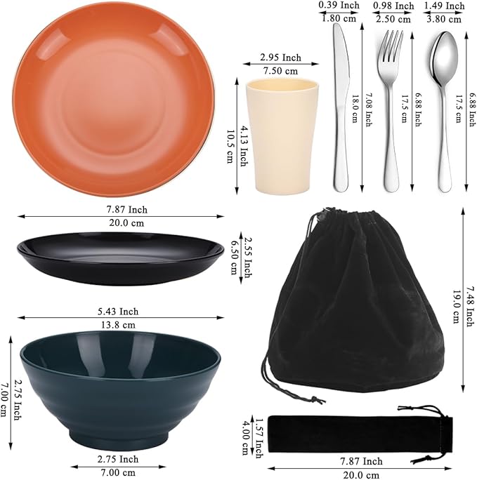 Kyraton Camping Utensils - Mess Kit for Travel, Picnic, Outdoor, Camping Gear - Silverware Set, Cup, Bowl, Plate - Essentials for 4