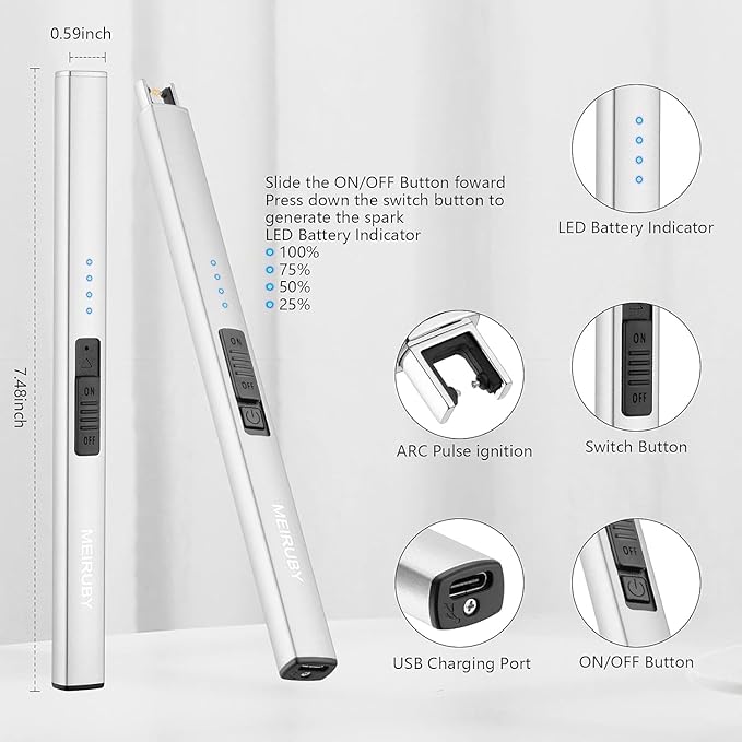 MEIRUBY 2 Pack Lighter Electric Candle Lighter Long Electronic Rechargeable USB Lighter Arc Windproof Flameless Lighters for Candle Camping BBQ Birthday Gifts for Women Mom Wife Men