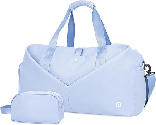 Ceneda 20" Gym Duffel Bag with Wet Pocket Shoes Compartment Portable Overnight Weekender Bag Travel bag Yoga Bag for Women (Light Blue)