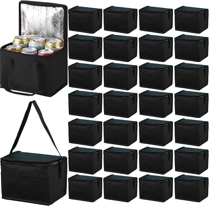 Insulated Lunch Bag, 40 Pack Reusable Cooler Bags Set, Leakproof Lunch Boxes with Zippered Top for Women Men Office Work (Black)