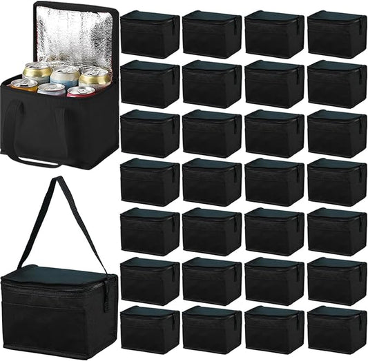 Insulated Lunch Bag, 40 Pack Reusable Cooler Bags Set, Leakproof Lunch Boxes with Zippered Top for Women Men Office Work (Black)